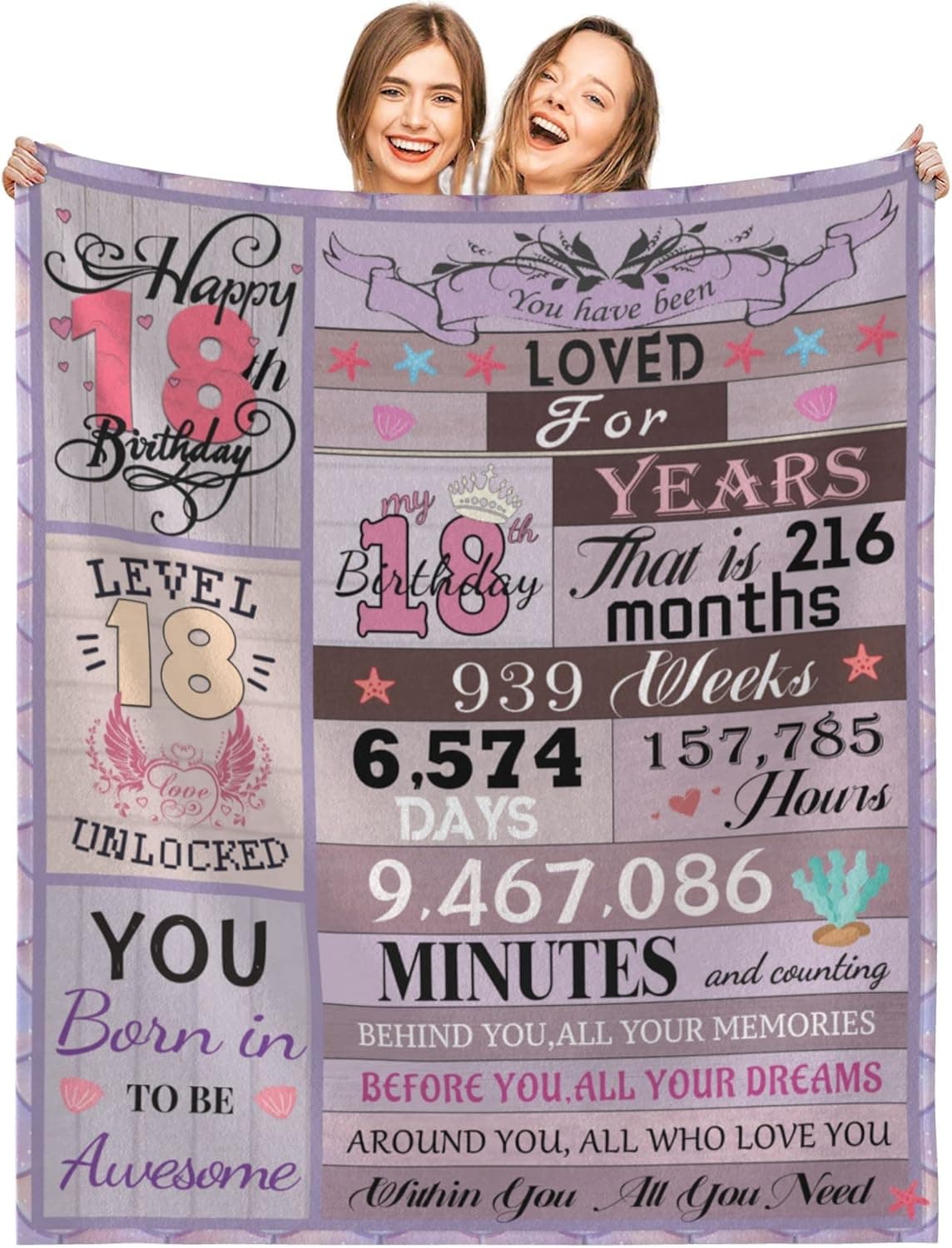 18th Birthday Gifts For Girls, Best Gifts For 18 Year Old Girls 50"X60" Blanket, Funny Gift For 18th Birthday Gift Girl, Sweet 18th Gifts for Girls 18th Bday Party Decorations for Women Blankets