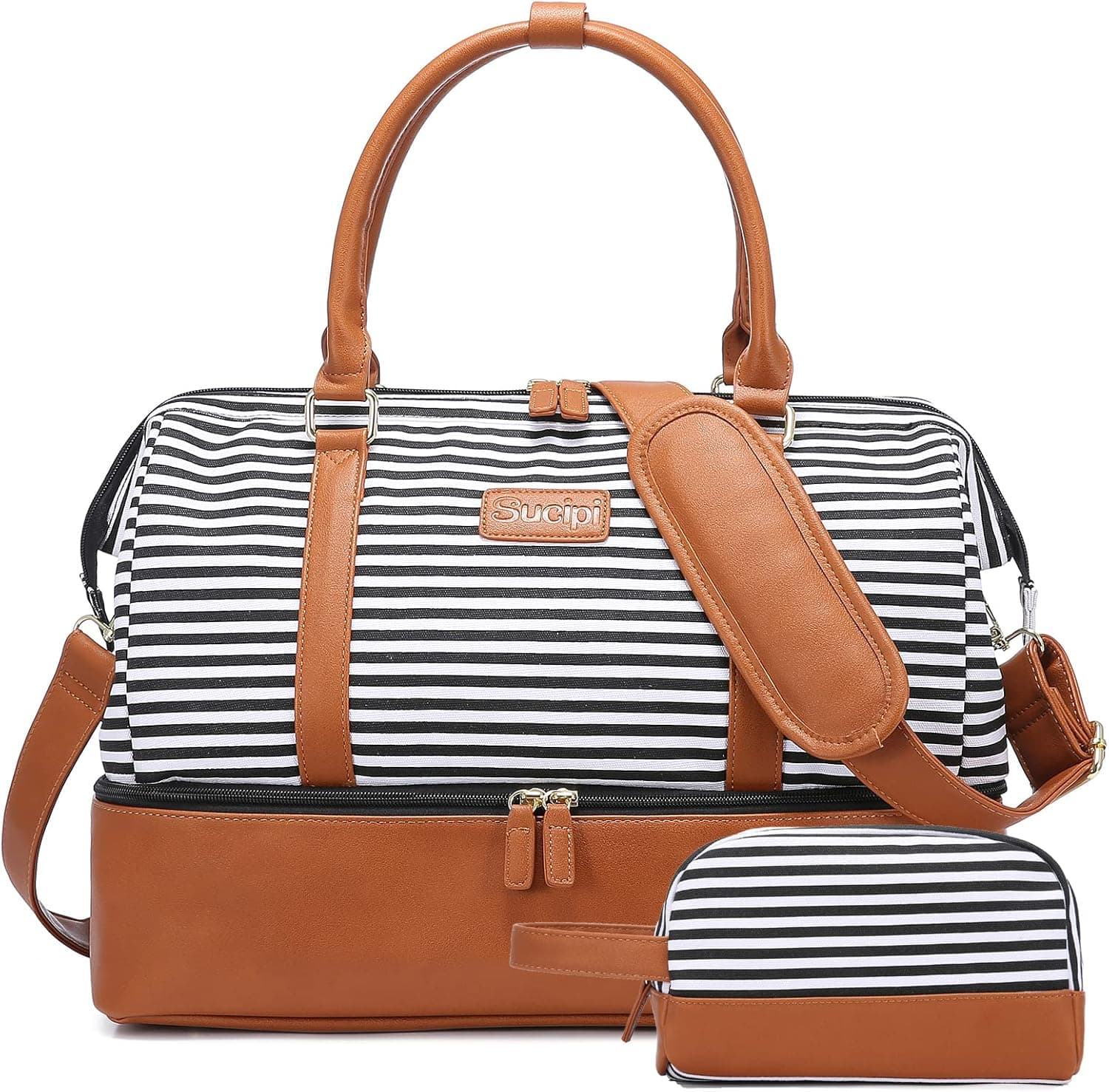 Sucipi Weekender Bags for Women Canvas Travel Duffel Bags with Shoe Compartment Overnight Bag Carry on Duffel Bag with Toiletry Bag for Travel Daily Use Hospital