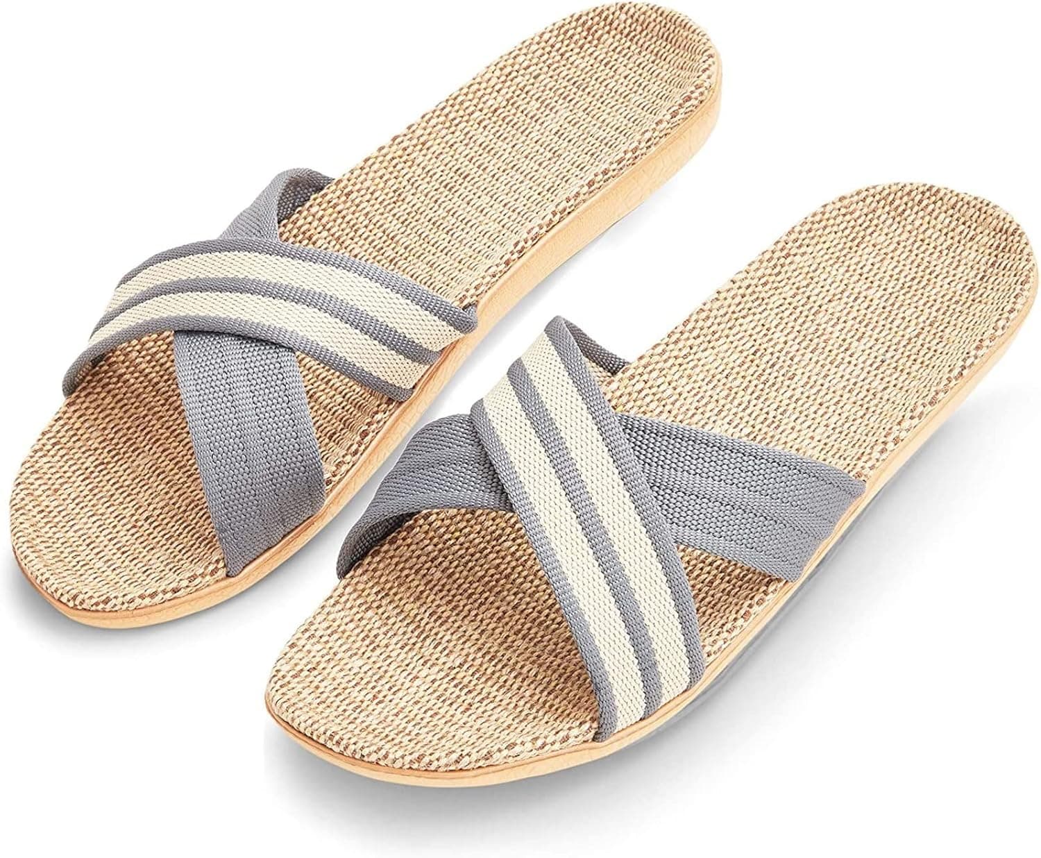 Zodaca Grey Linen House Slippers for Women (Small, US 7-7.5)