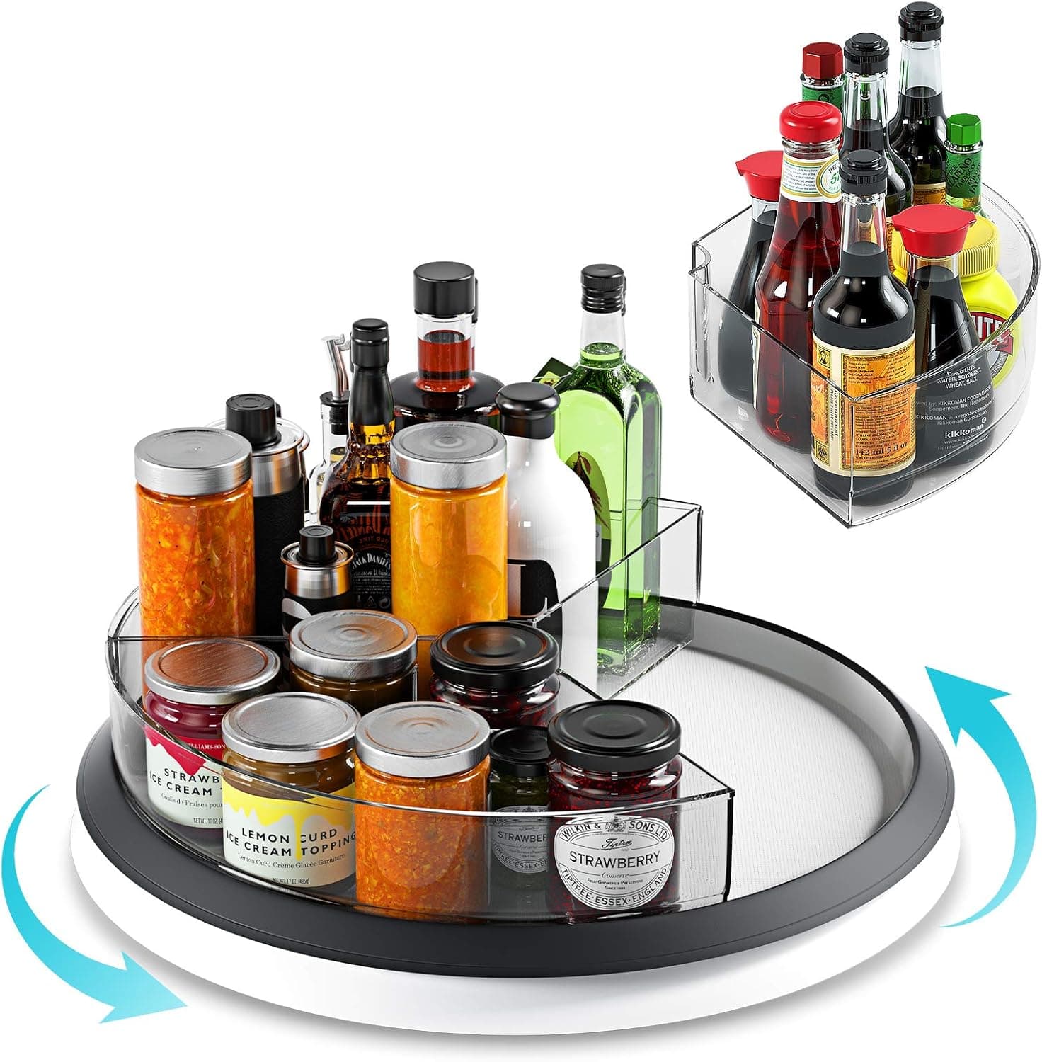 Lazy Susan Turntable Cabinet Organizer Clear Spinning Storage Organization 10'' Plastic Condiments Spice Rack For Kitchen Cabinet Fridge Countertop Shelf Table Vanity Bathroom Height Adjustable 11''