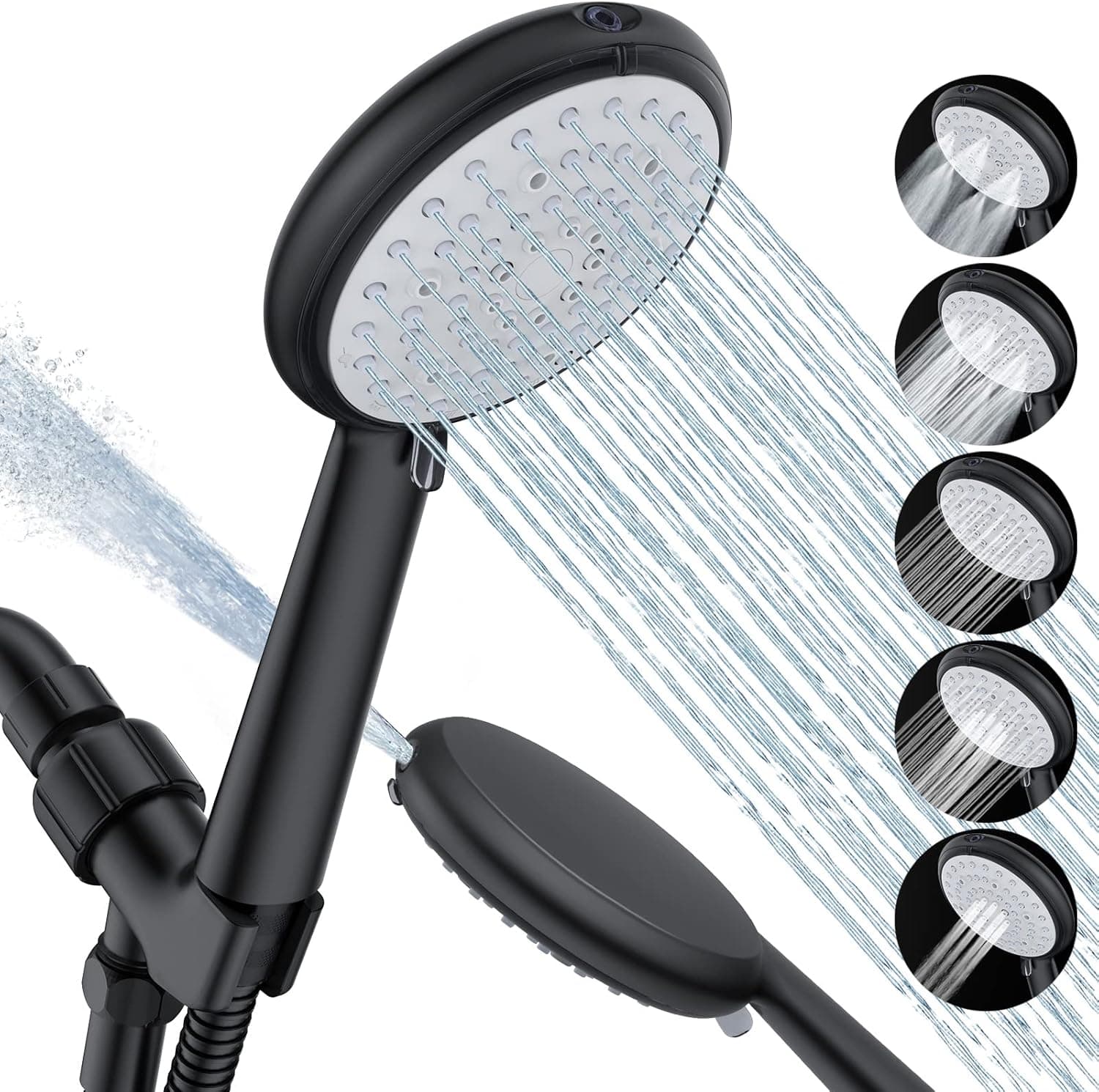 High Pressure Shower Head, VEWO Shower Heads with Handheld Spray, Built-in Power Wash to Clean Tub, Tile & Pets 6 Spray Setting with Extra 59" Shower Hose & Adjustable Bracket, Matte Black