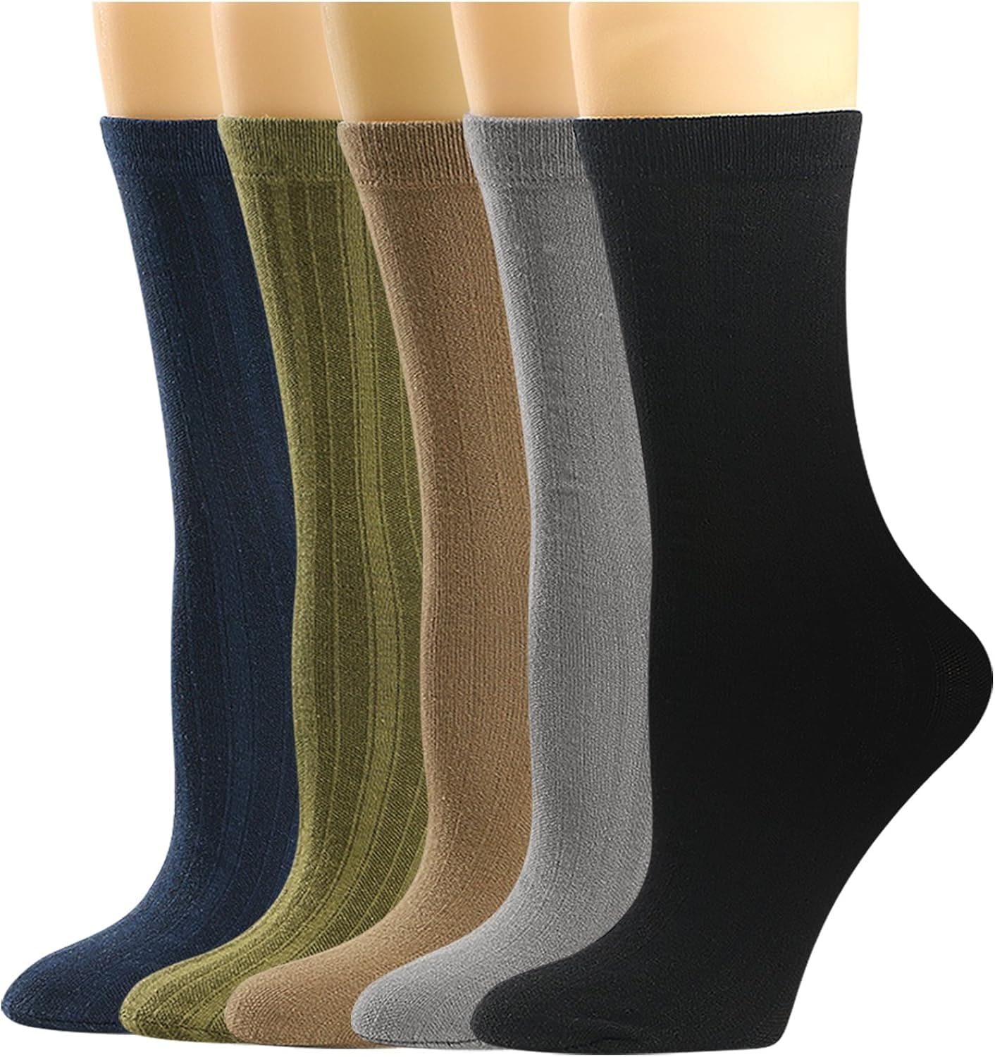 Womens Crew Socks Vertical Striped Pure Color Vintage Cotton Comfy All Seasons Dress Socks Matchable 5 Pairs(each Color 1pair) US Shoe Size 5-8