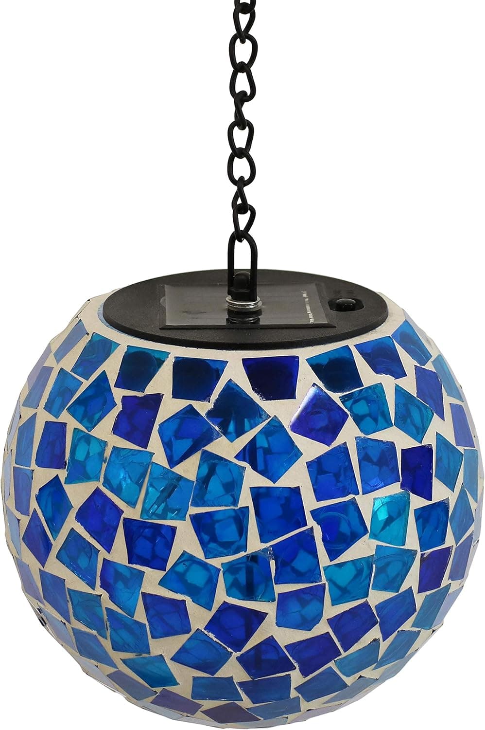 Sunnydaze Midnight Moon Mosaic Solar Hanging Orb with LED Light, 6-Inch