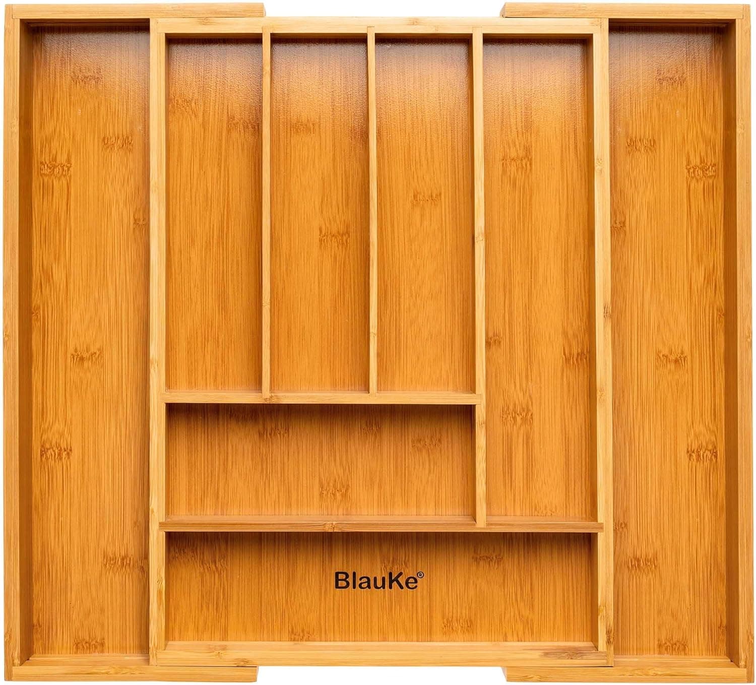 BlauKe Expandable Bamboo Drawer Organizer – Adjustable Drawer Divider, Kitchen Drawer Organizer, Silverware Tray, Wooden Utensil Holder, Kitchen Utensil Organizer