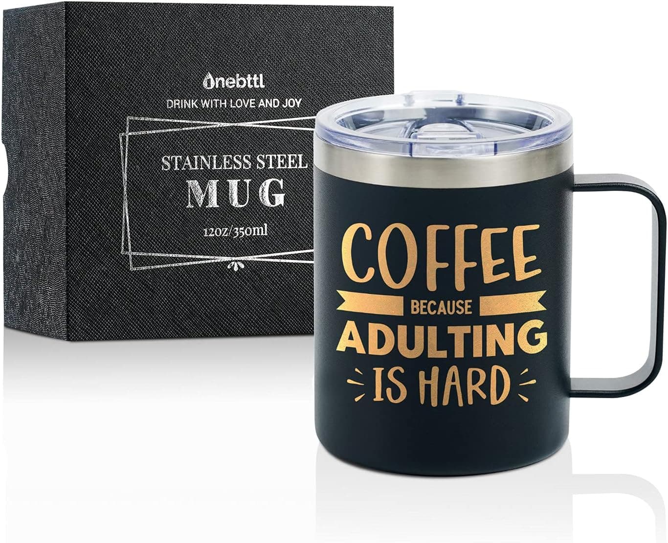 Onebttl Coffee Gifts Mug Stainless Steel, Coffee House Lover Coffeeholic Addict Presents Christmas Birthday, Travel Mug with Lid, 12oz/350ml - Adulting is Hard