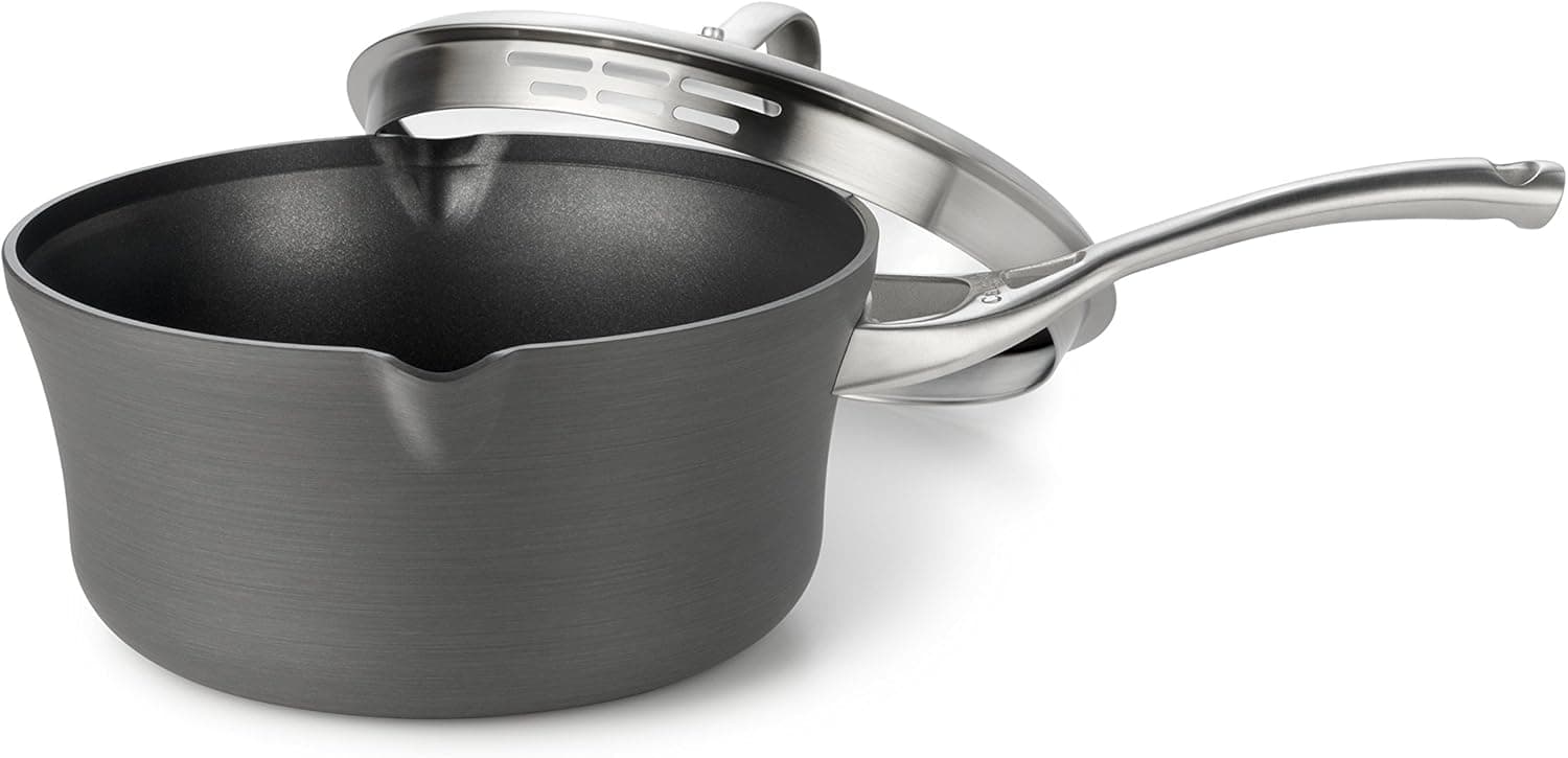 Calphalon Contemporary Hard-Anodized Aluminum Nonstick Cookware, Pour and Strain Sauce Pan, 3 1/2-quart, Black