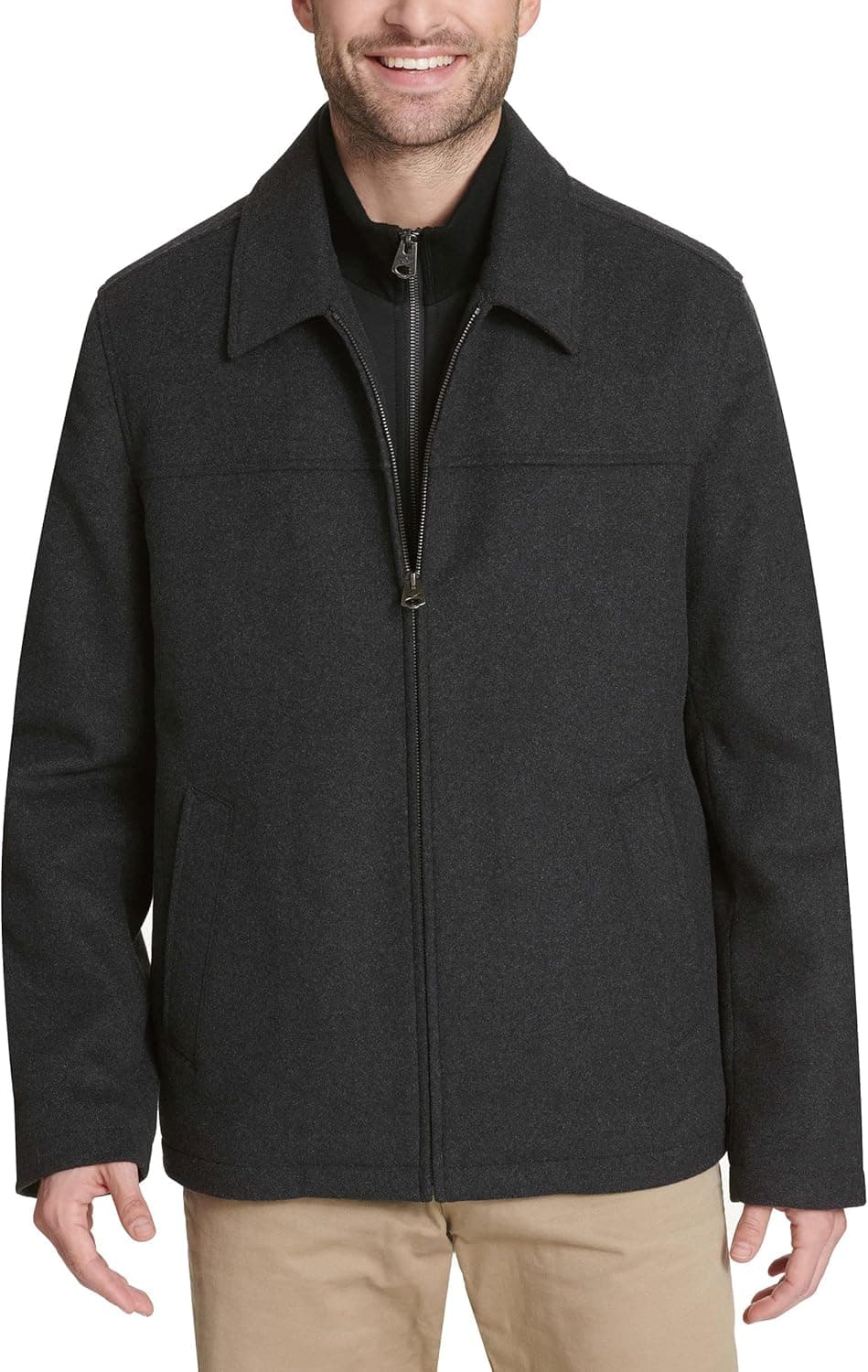 Dockers Men's Wool Blend Open Bottom Jacket with Quilted Bib