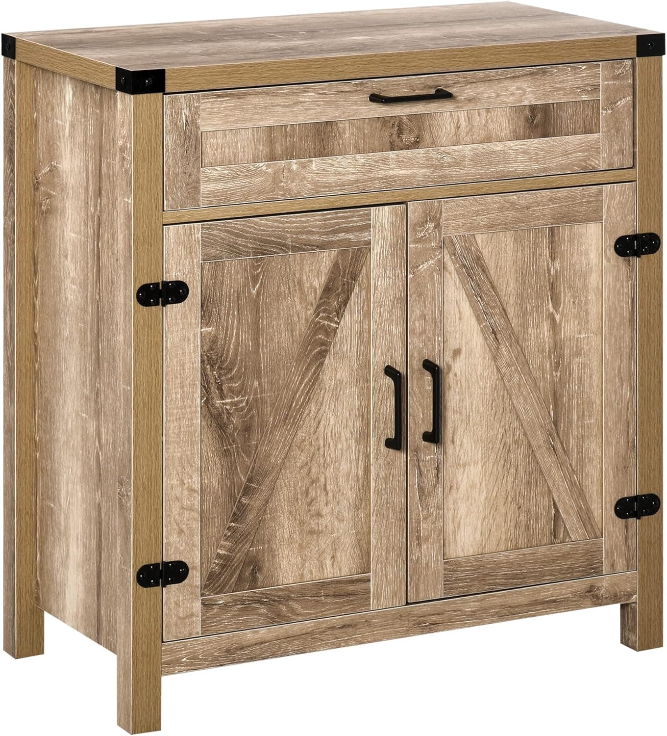 HOMCOM Farmhouse Sideboard, Wooden Accent Buffet Cabinet with Drawer and Adjustable Shelf for Kitchen, Oak