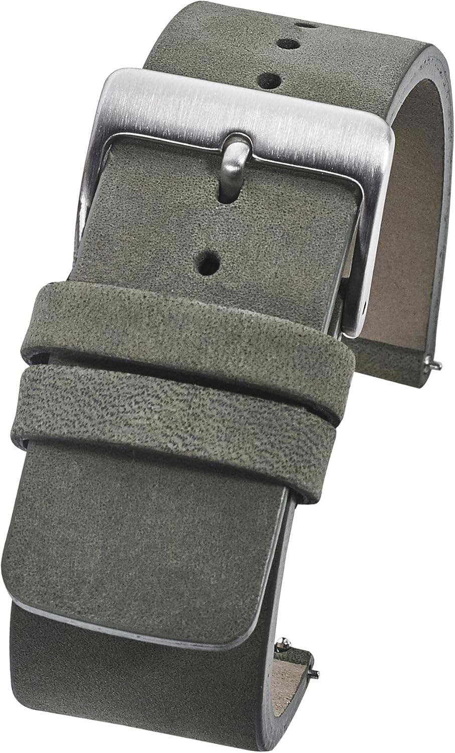 Genuine suede leather thick flat watch strap with quick release spring bars - Dark Military Green - 20mm (fits wrist sizes 6 to 7.5 inch)