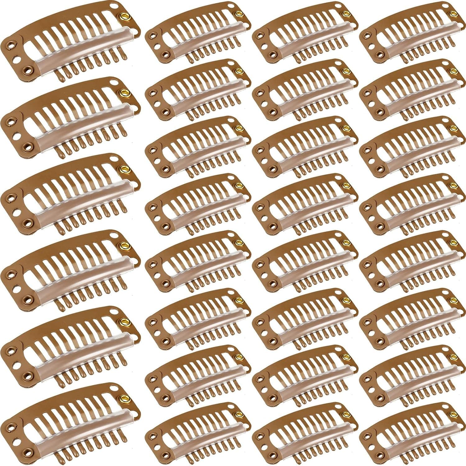 30 Pieces 32 mm 9-teeth Hair Extension Clips Hair Extension Wigs Snap Clips Comb Small Snap Wig Accessories Clips for Women Hair Extensions DIY (Light Brown)