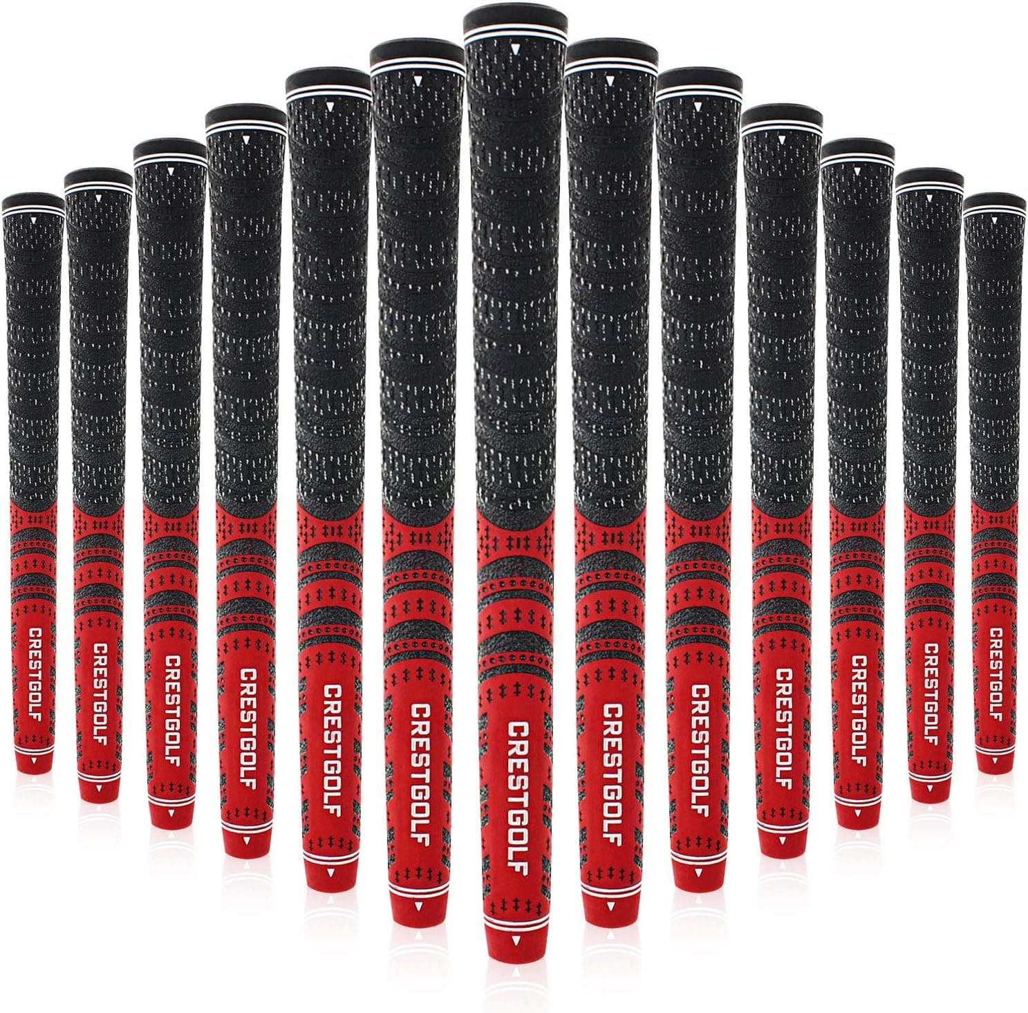 Crestgolf Multi -Compound Golf Grips, Standard/Mid Size All-Weather Control Thread Technology Rubber Combine with Carbon Yard, Anti-Slip-Set of 13