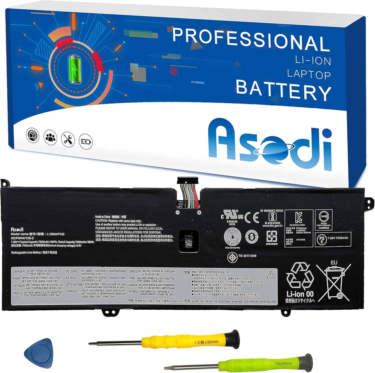 ASODI L18M4PH0 L18C4PH0 Laptop Battery Compatible with Lenovo Ideapad Yoga C940 C940-14IIL 81Q9 2-in-1 14 inch Series 5B10T11585 5B10W67374 5B10T11586 5B10W67180 7.68V 60Wh 7820mAh 4-Cell