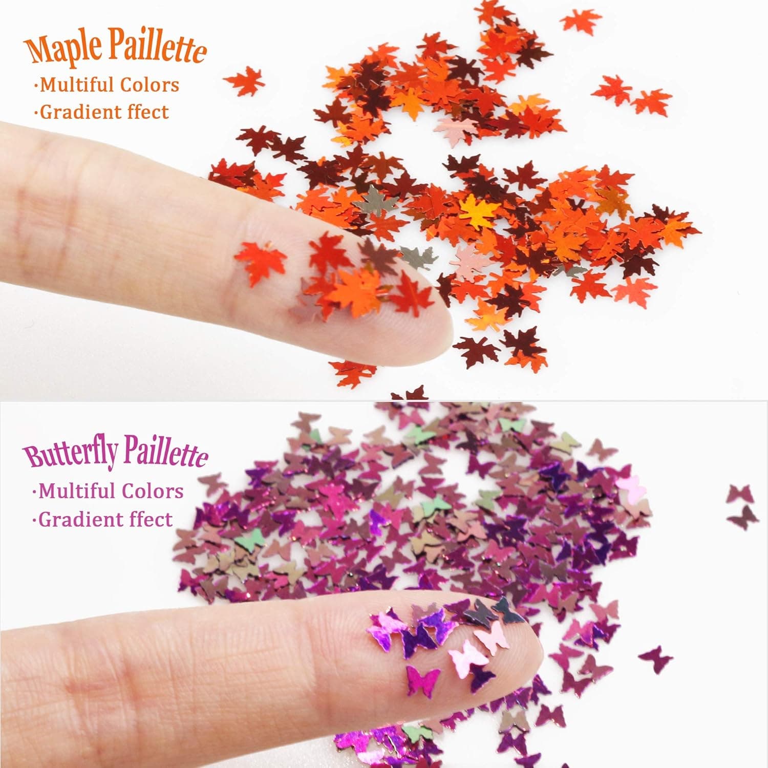24 Color/Set 3D Butterfly and Autumn Leaves Nail Art, Cokoka Flakes Butterfly and Fall Leaf Glitter for Nail Art Decoration Makeup DIY