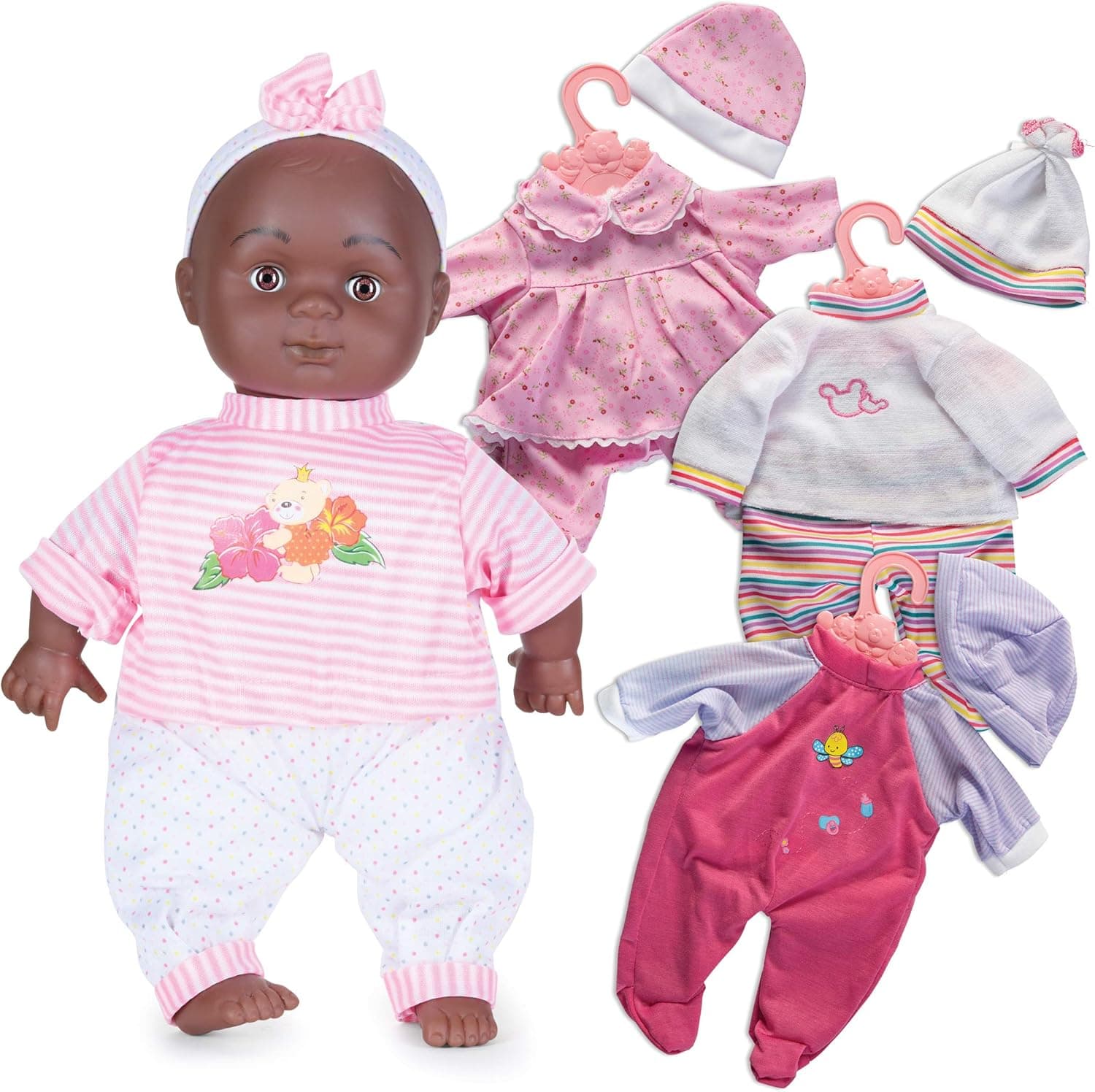 Prextex 12-Piece Black Baby Doll Set - 14-Inch African American Baby Doll Set with Cute Baby Girl Dress and Doll Accessories | Baby Toy, Soft Play Dolls, Best Gift for Baby Girl and Toddler