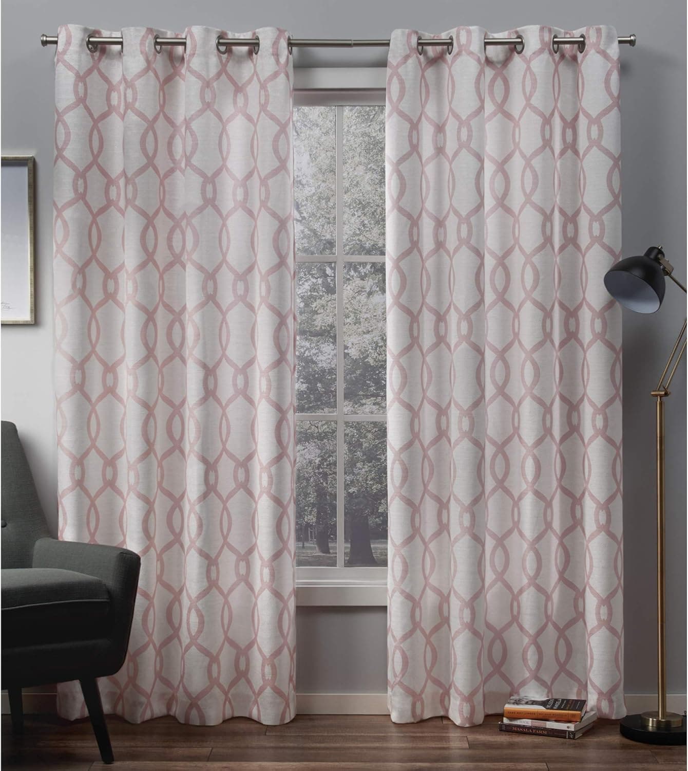 Exclusive Home Curtains Kochi Linen Blend Light Filtering Grommet Top Curtain Panel Pair, 54x96, Blush