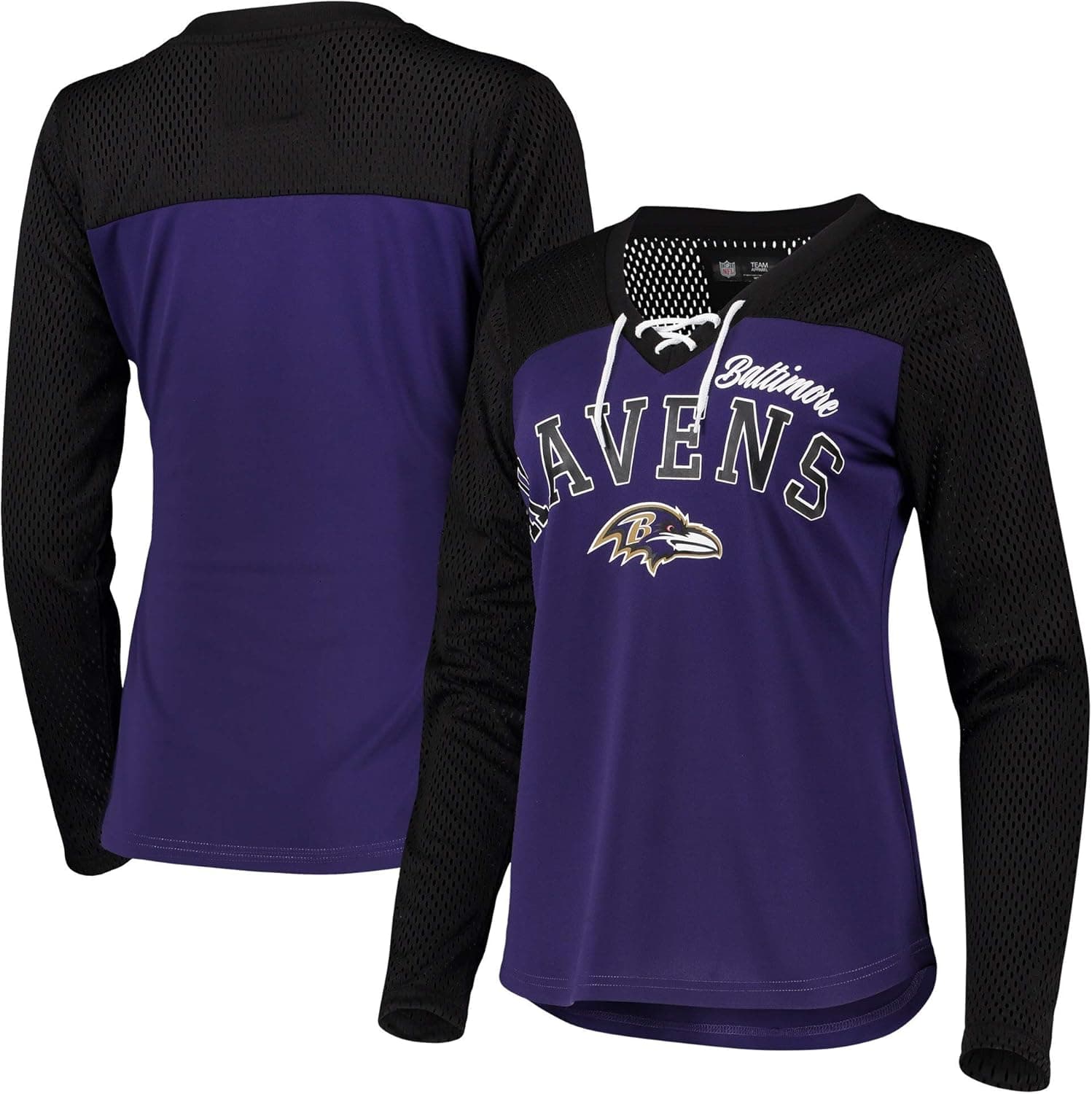 G-III 4her by Carl Banks Baltimore Ravens Women's Laces Out Long Sleeve V-Neck T-Shirt - Purple/Black