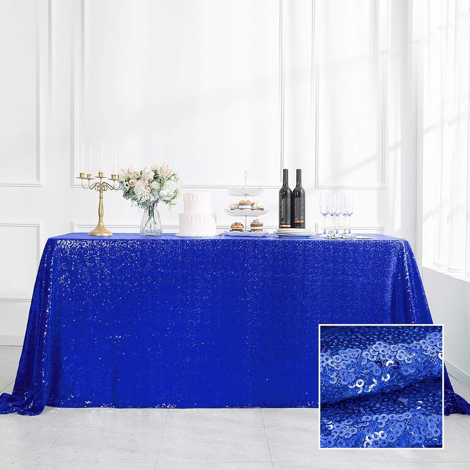 Pufogu 50"x80" Royal Blue Sequin Tablecloth Rectangular Glitter Royal Blue Table Cloths for Birthday Wedding Bridal Baby Shower Party Decorations