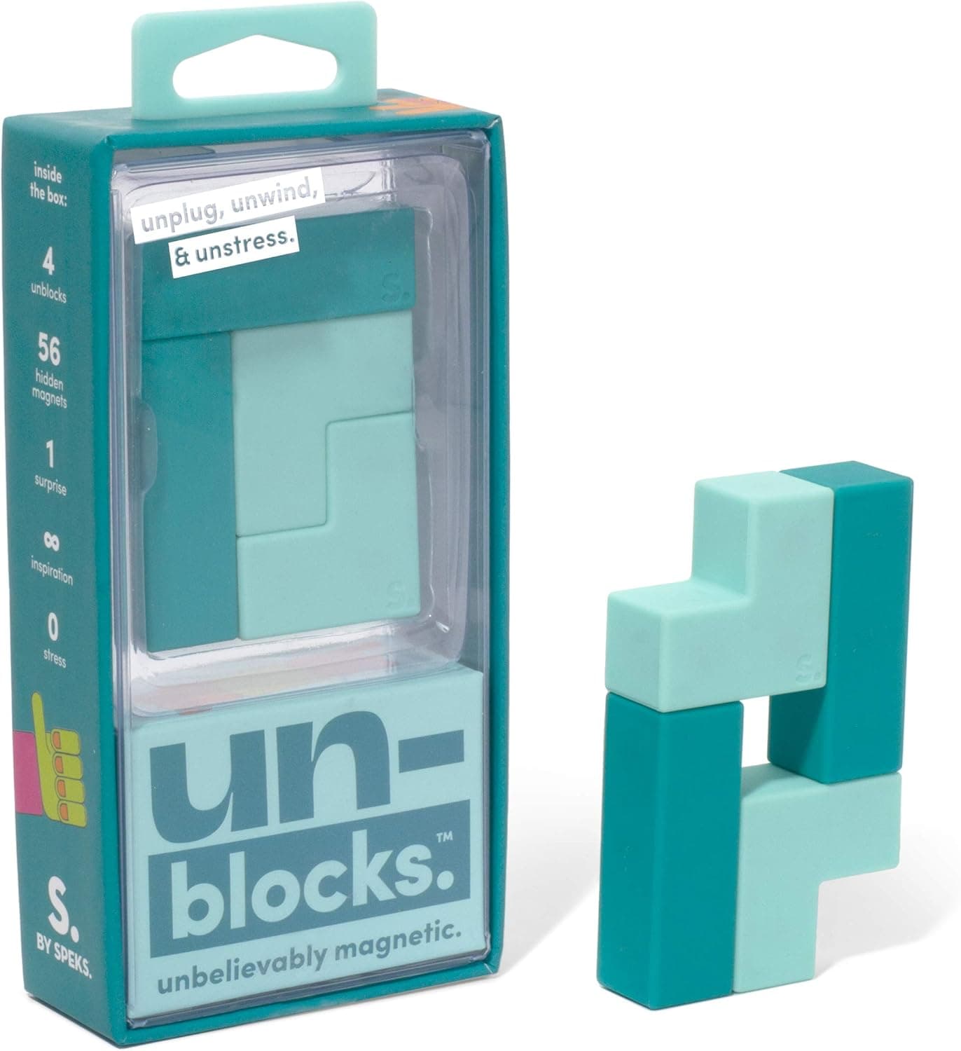 Speks Unblocks Teal Set of 4 Unbelievably Magnetic Stress Relief Blocks for Kids and Adults