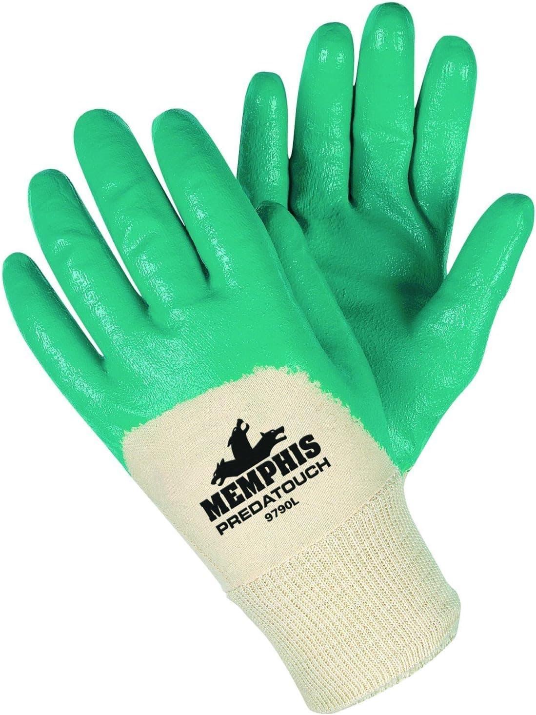 MCR Safety 9790L Predatouch Light-Weight Palm Coated Men's Gloves with Knitted Wrist, Teal/White, Large, (12 Pairs)