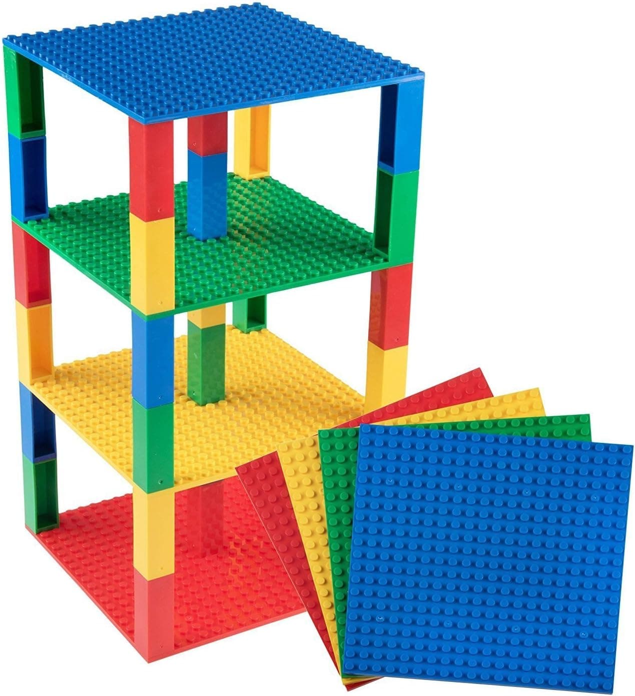Strictly Briks Toy Building Block Classic Baseplates 6" x 6" Brik Tower for Baby, Building Bricks for Towers and More, 4 Basic Colors Stackable Base Plates & 30 Stackers, 34 Pc