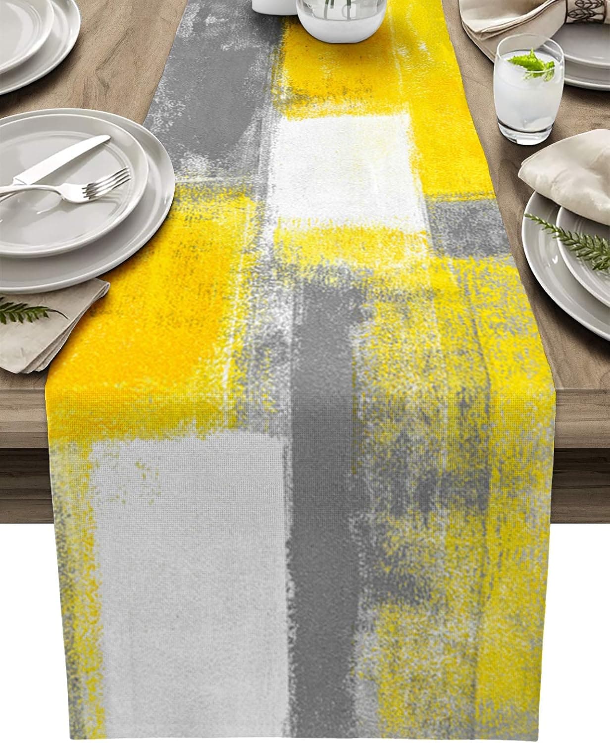 Abstract Dinner Runners Table Scarves Runner for Dining Table Yellow and Grey Farmhouse Table Runner Dresser Non-Slip Rectangle Colorful Oil Painting Artwork Parties Wedding Decor 13x70 inch