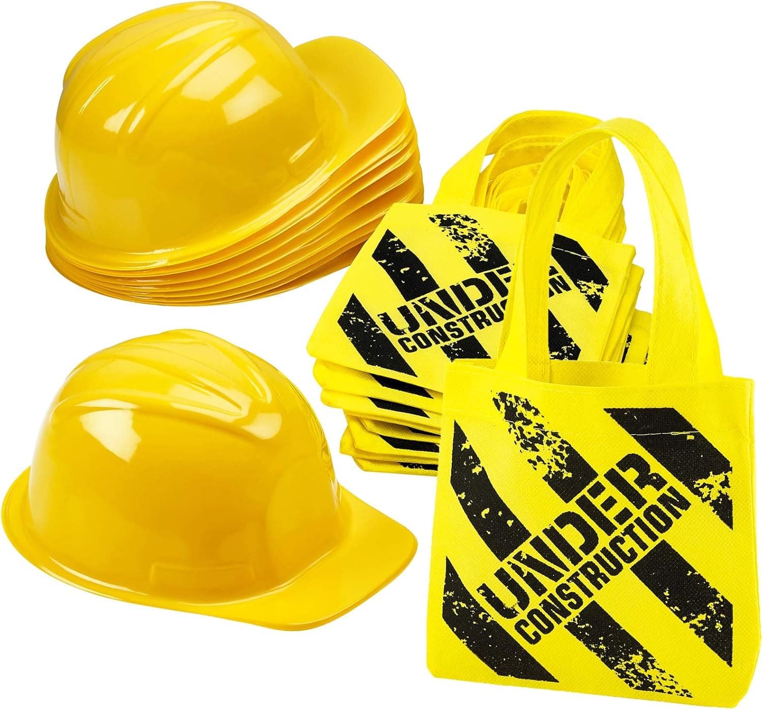 Bedwina Construction Birthday Party Supplies - (24 Pack) Construction Party Hat & Mini Tote Bag Supplies - (12) Yellow Toy Hats and (12) Under Construction Goodie Bags