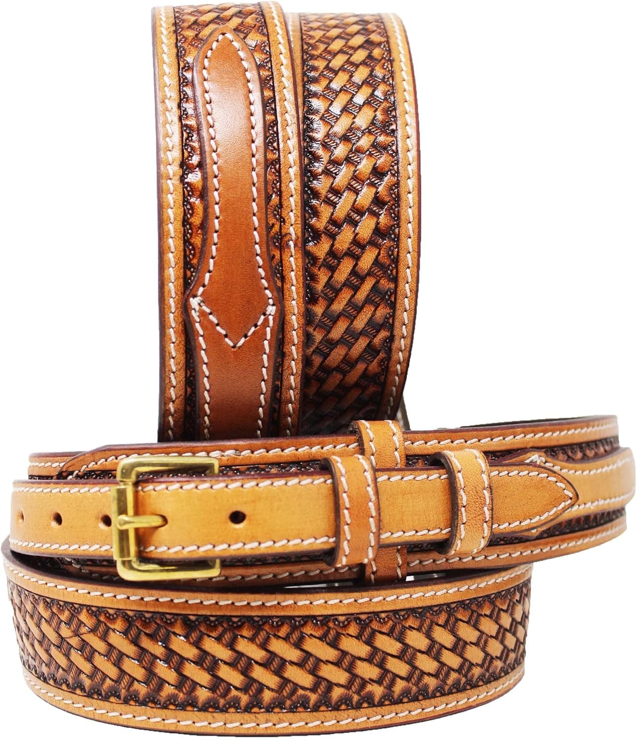 Mens Western RANGER BELT Tooled Leather Basket Weave BLK TAN BR 26RAA90
