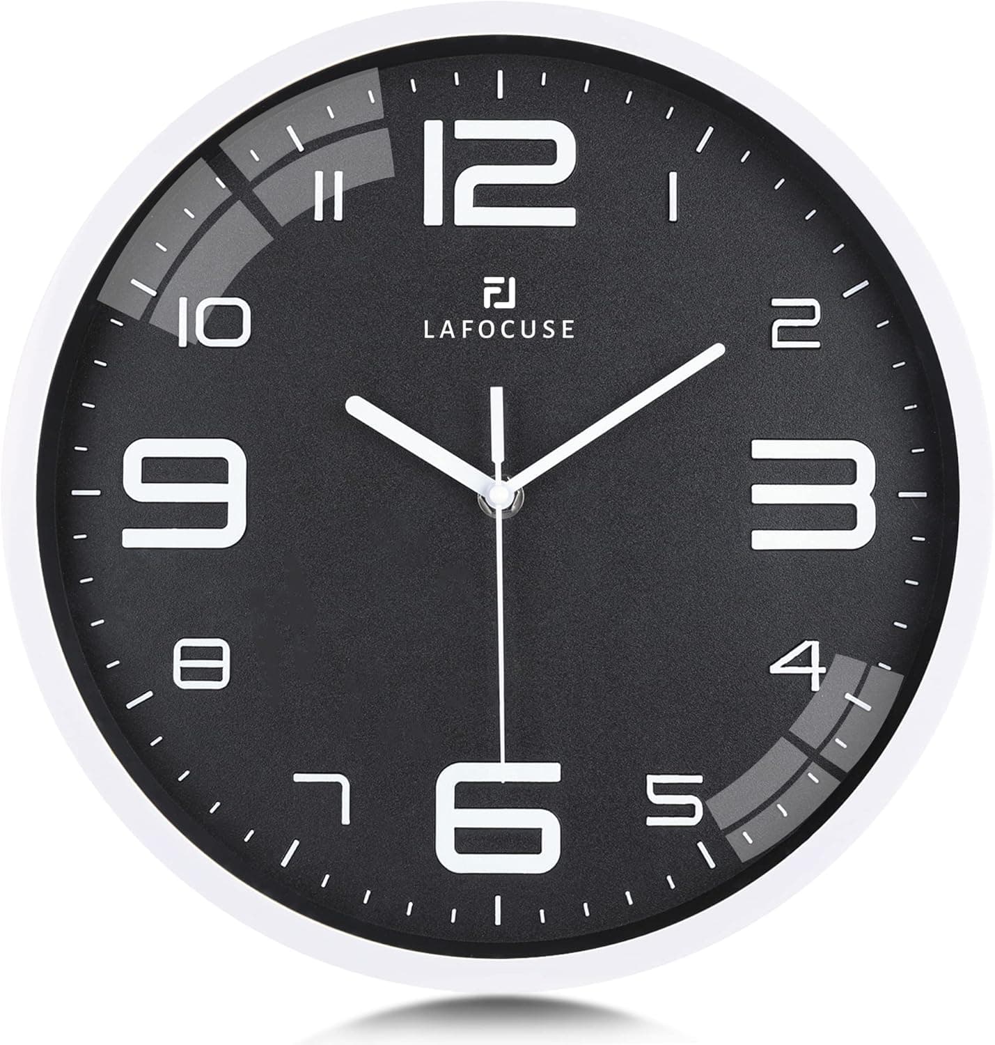Lafocuse 12 Inch 3D Numbers Black Wall Clock for Living Room Decor, Modern Kitchen Wall Clock Battery Operated Silent Non-Ticking Bedroom Home Office