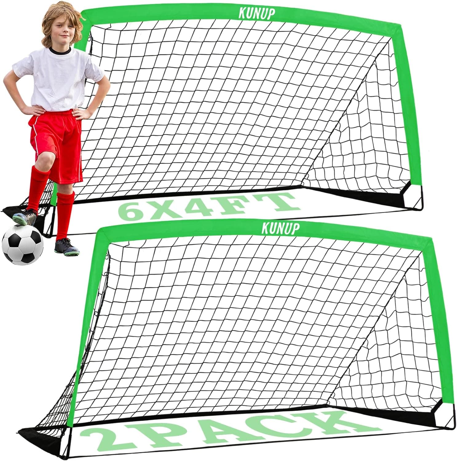 Kunup Kids Soccer Goals for Backyard Set of 2 Portable Soccer Nets for Backyard Folding Soccer Goals Practice Nets with Carrying Bag for Outdoor Indoor
