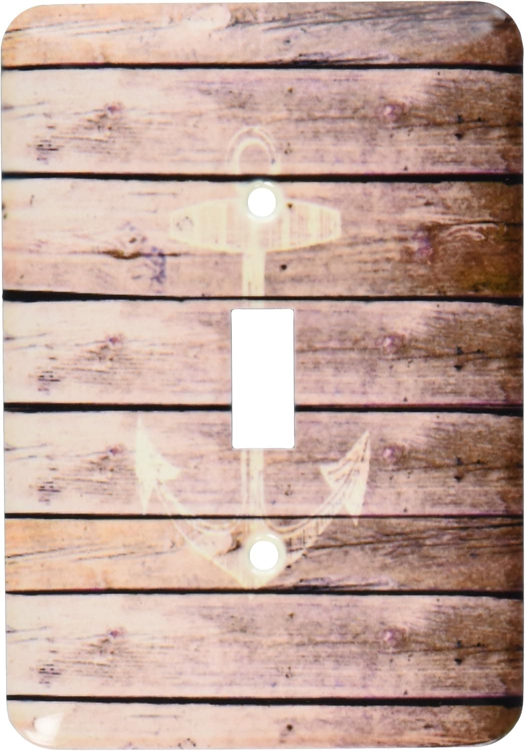3dRose lsp_120205_1 White Anchor Stamp On Wood Texture Graphic Print Not Actually Wooden Brown Grunge Nautical Theme Single Toggle Switch