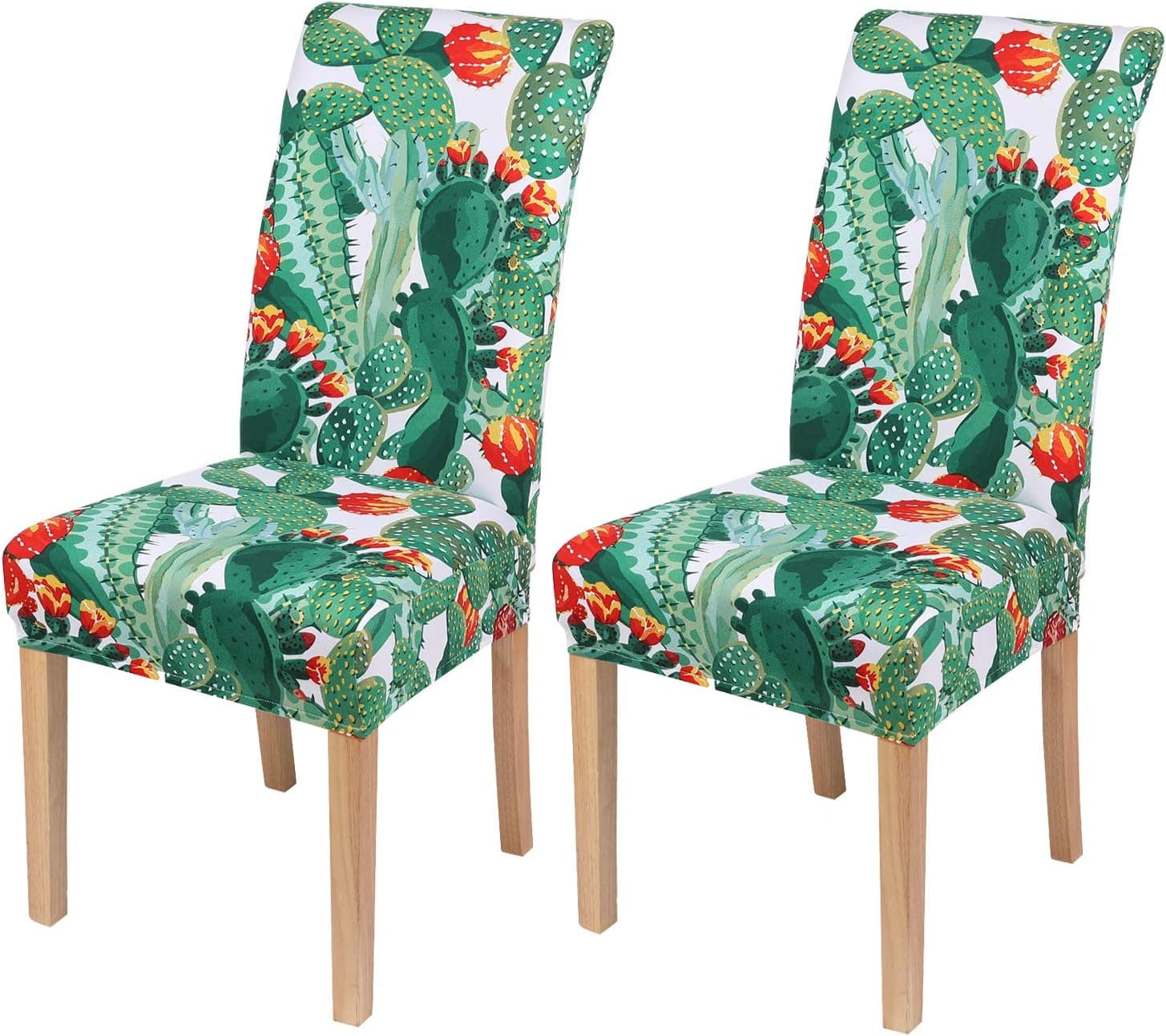 smiry 2 Pack Printed Dining Chair Covers, Stretch Spandex Removable Washable Dining Chair Protector Slipcovers for Home, Kitchen, Party, Restaurant (Dark Green)