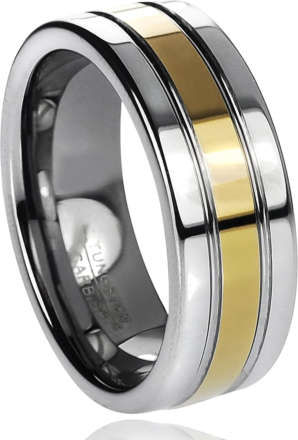 Men's Tungsten Carbide Grooved Gold-plated Wedding Band Ring