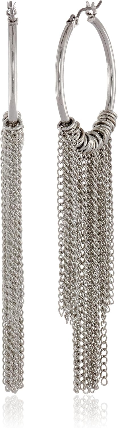 Amazon Collection Silver-Tone Chain and Hoop Earrings