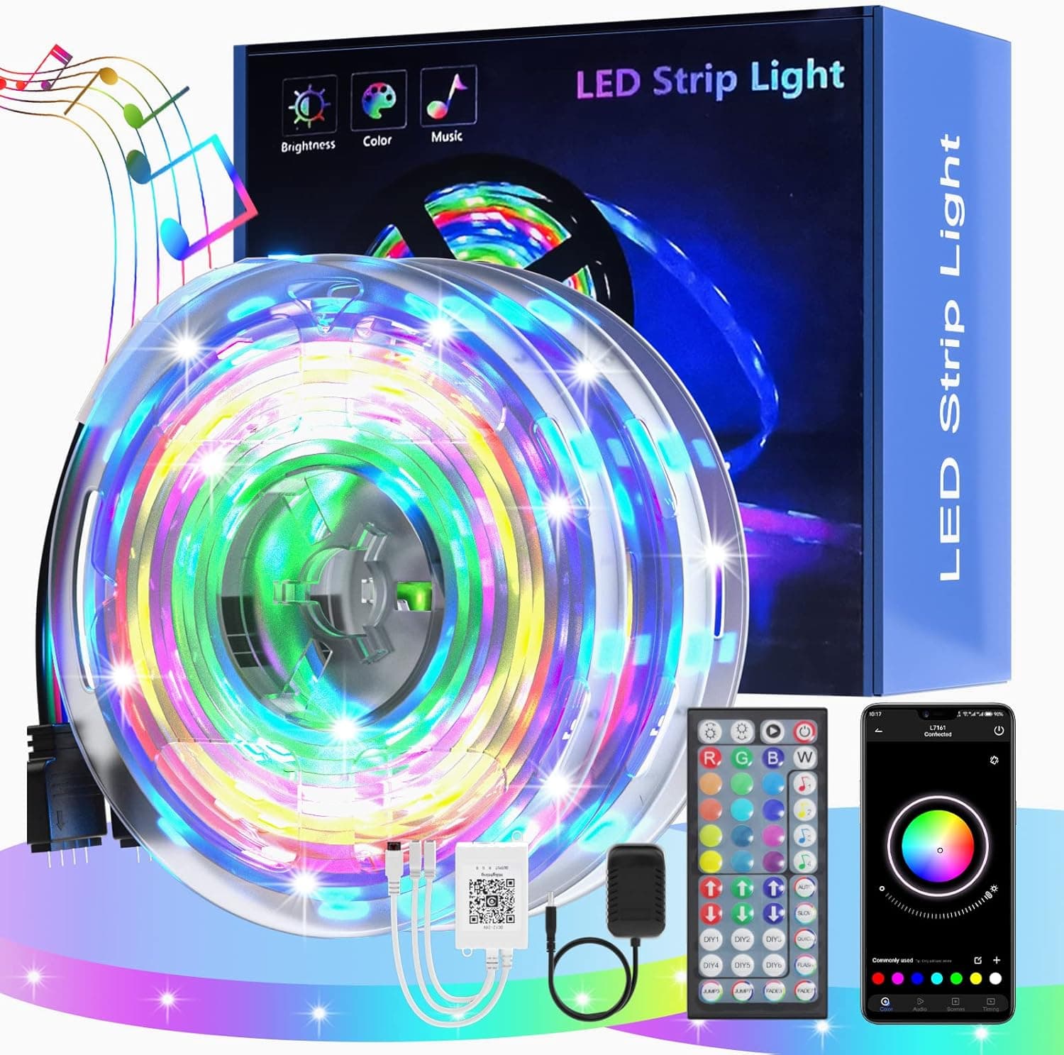LED Lights for Bedroom 100ft (2 rolls of 50ft), Music Sync Color LED Strip Lights, Remote Control, APP Control LED lights, DIY Color Changing Room Lights, LED Lights for Room Home Party Decoration