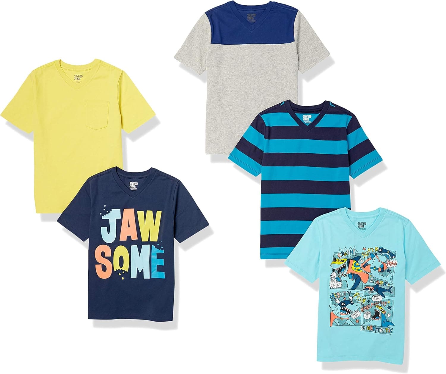 Amazon Essentials Boys and Toddlers' Short-Sleeve V-Neck T-Shirt Tops (Previously Spotted Zebra), Multipacks