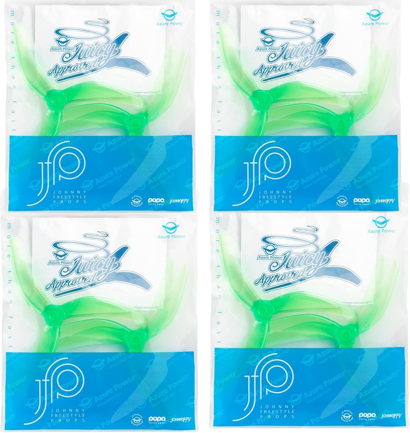 16pcs Azure Power Johnny Freestyle 3 Blade Prop (4) Set Kit (Bright Green)