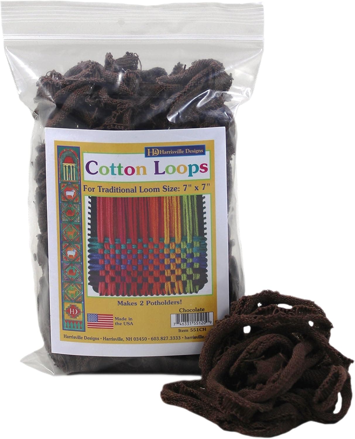 7" Loops, Makes Two POTHOLDERS - Chocolate