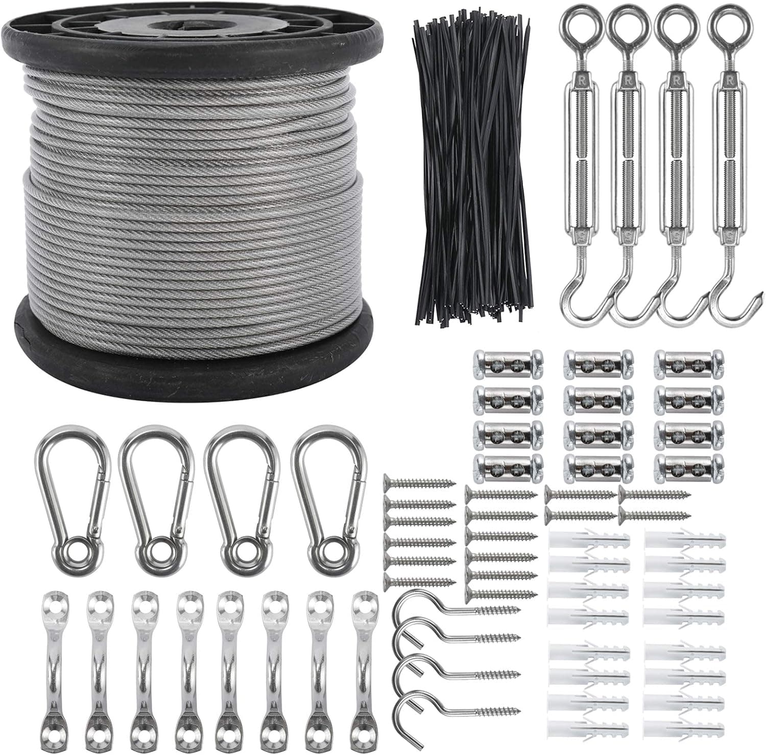 Tysun String Light Hanging Kit 182ft Guide Wire for Outdoor String Lights 304 Stainless Steel String Light Suspension Kit Wire Rope Cable for Hanging String Lights