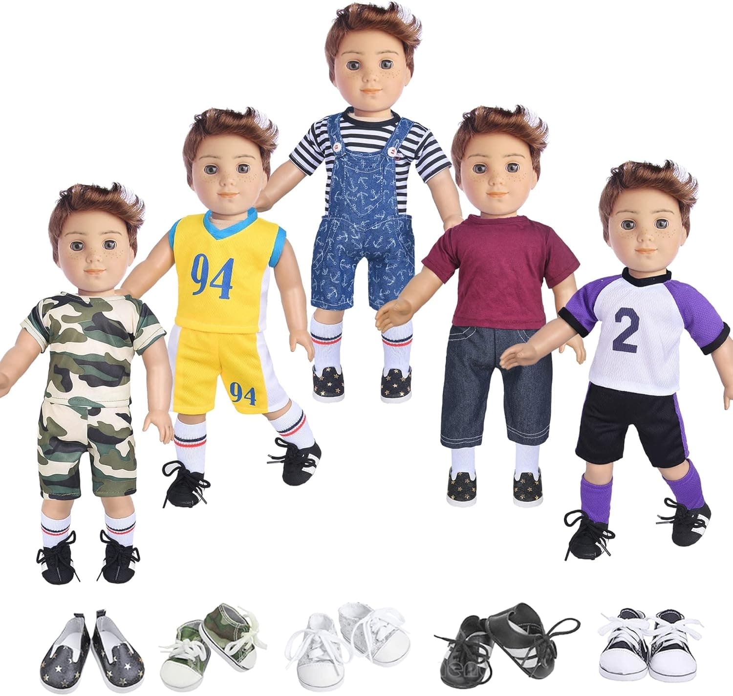 Ebuddy Doll Clothes and Accessories Boy Doll Clothes and Shoes 5 Outfits and 2 Pairs Shoes for 18 inch Boy Dolls