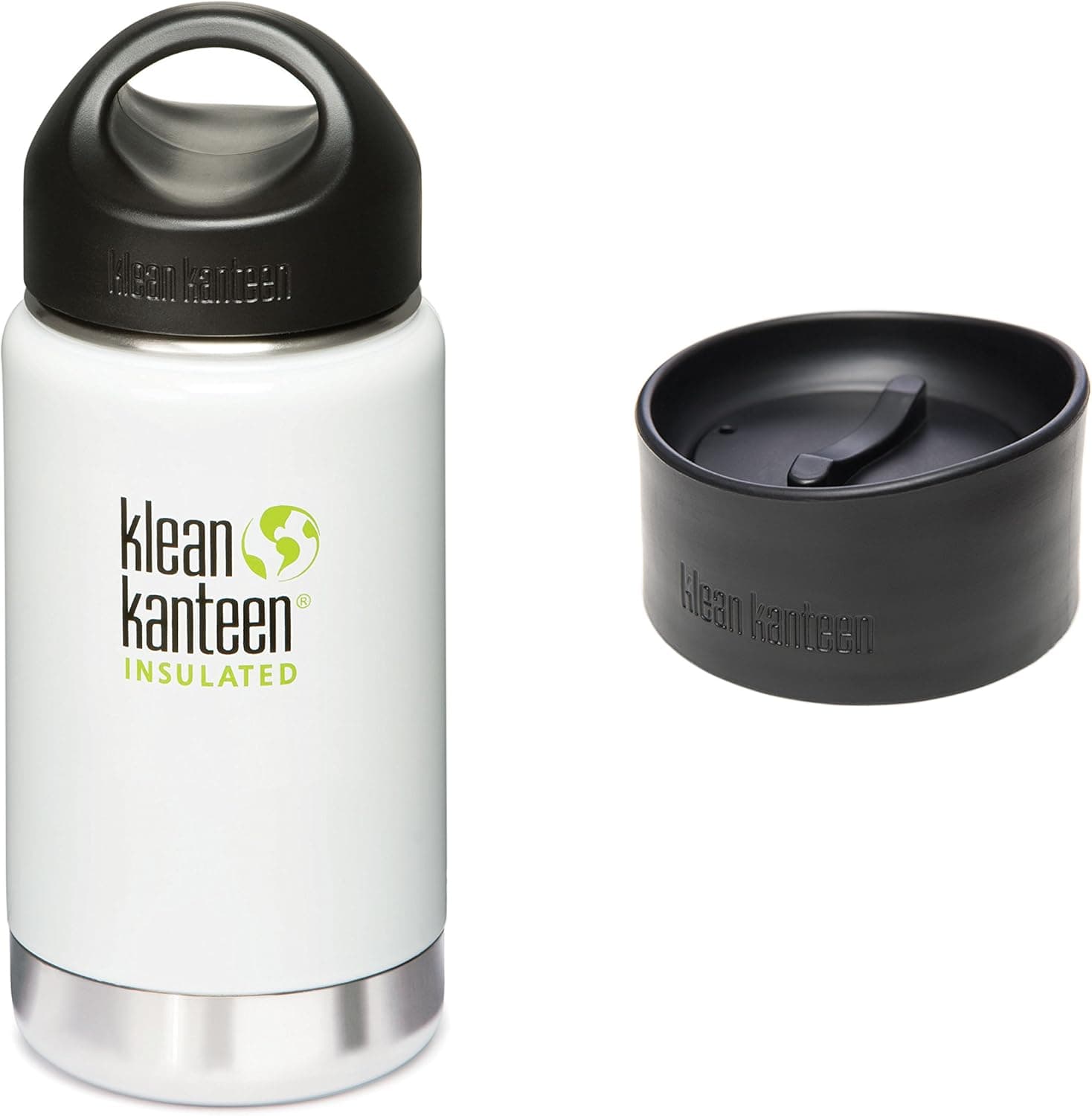 Klean Kanteen Coffee Set Wide Mouth Insulated Bottle w/ 2 Caps (Stainless Loop Cap and Cafe Cap) - Glacier White 12 oz