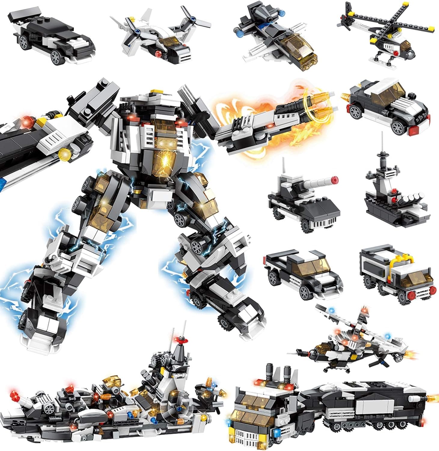 Sawaruita STEM Robot Building Toys - 626 PCS STEM Robot Construction Toy for 6 Year Old Boys, 30-in-1 Construction City Police Series Toys Creative Engineering Brick of a Big Robot Kit for Kids (A)