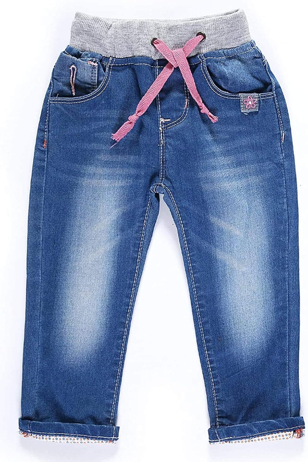 LITTLE-GUEST Baby Girls Drawstring Jeans Toddler Pull on Straight Pants G115