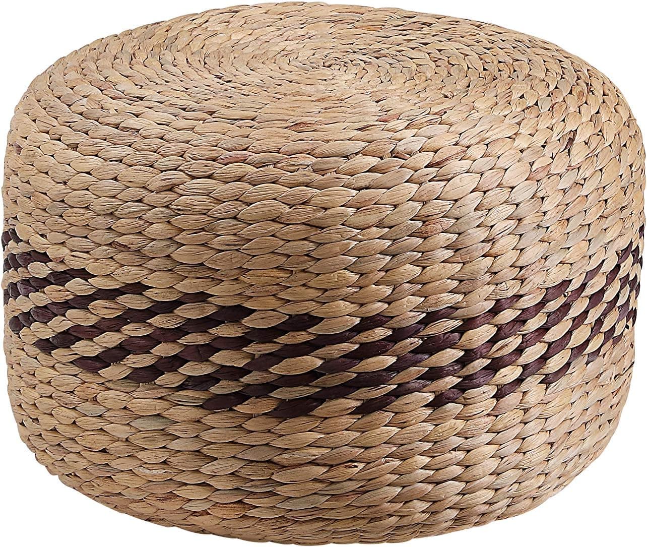 Abington Lane Two-Toned Water Hyacinth Woven Ottoman - Rice Nut Weave Foot Rest for Accent Chairs - Home Décor Piece for The Contemporary Home (Flat Round, 17.75" x 11.8")