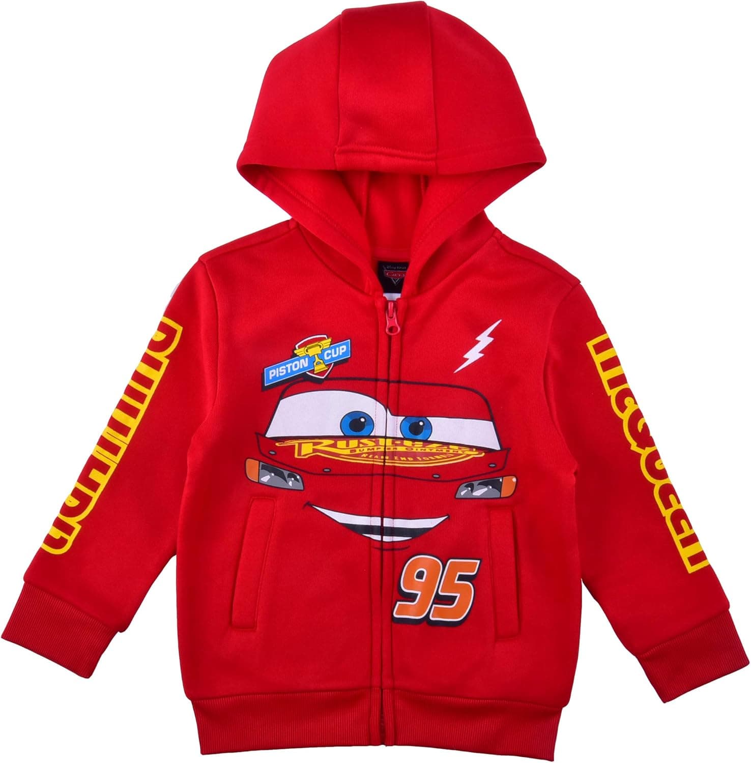 Disney Cars’ Lightning McQueen Zip Up Hoodie with Pockets for Boys, Front Zip Jacket