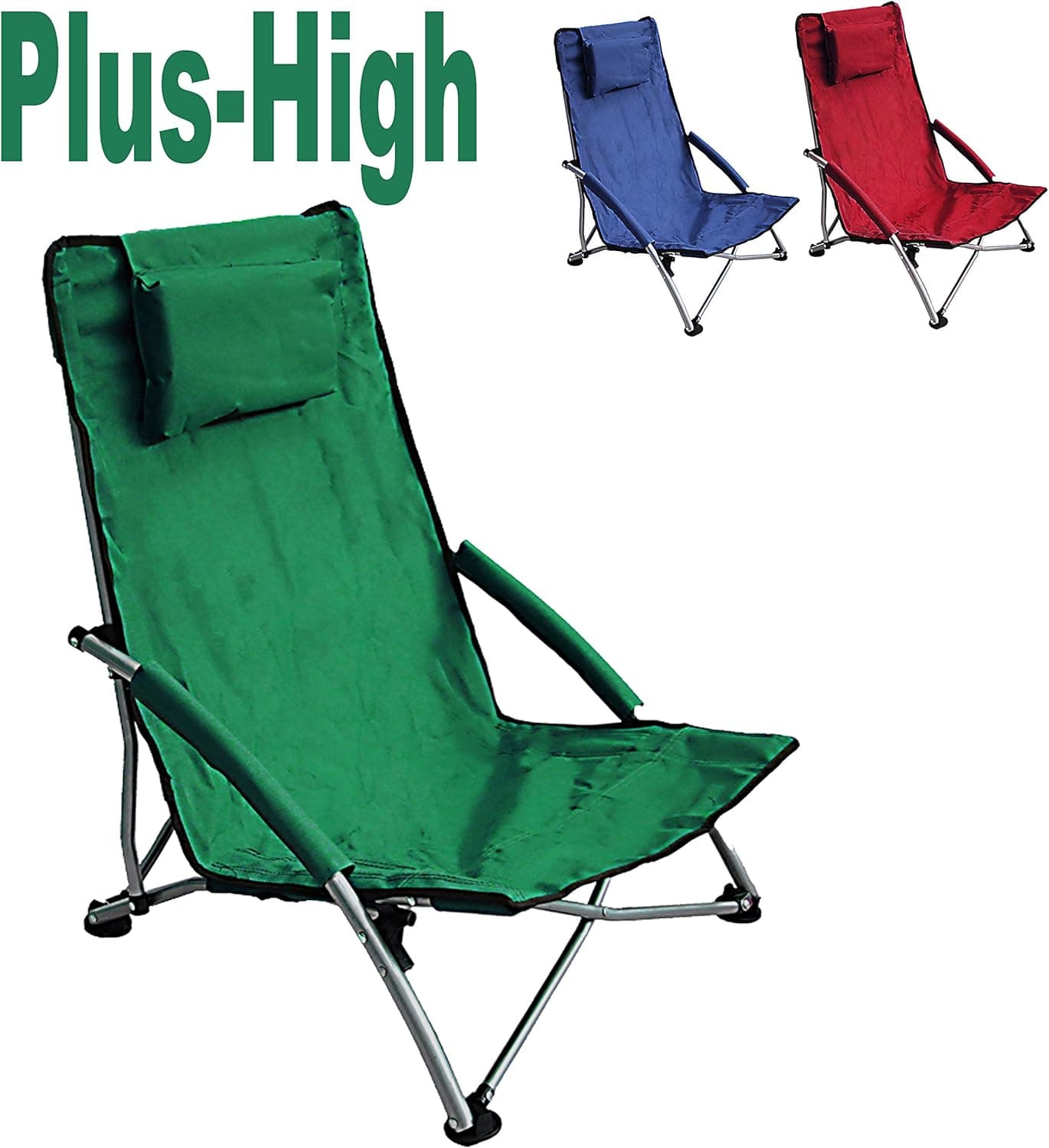 HJ HELLO JOURNEY Low Sling Beach Chair Folding Plue High Green