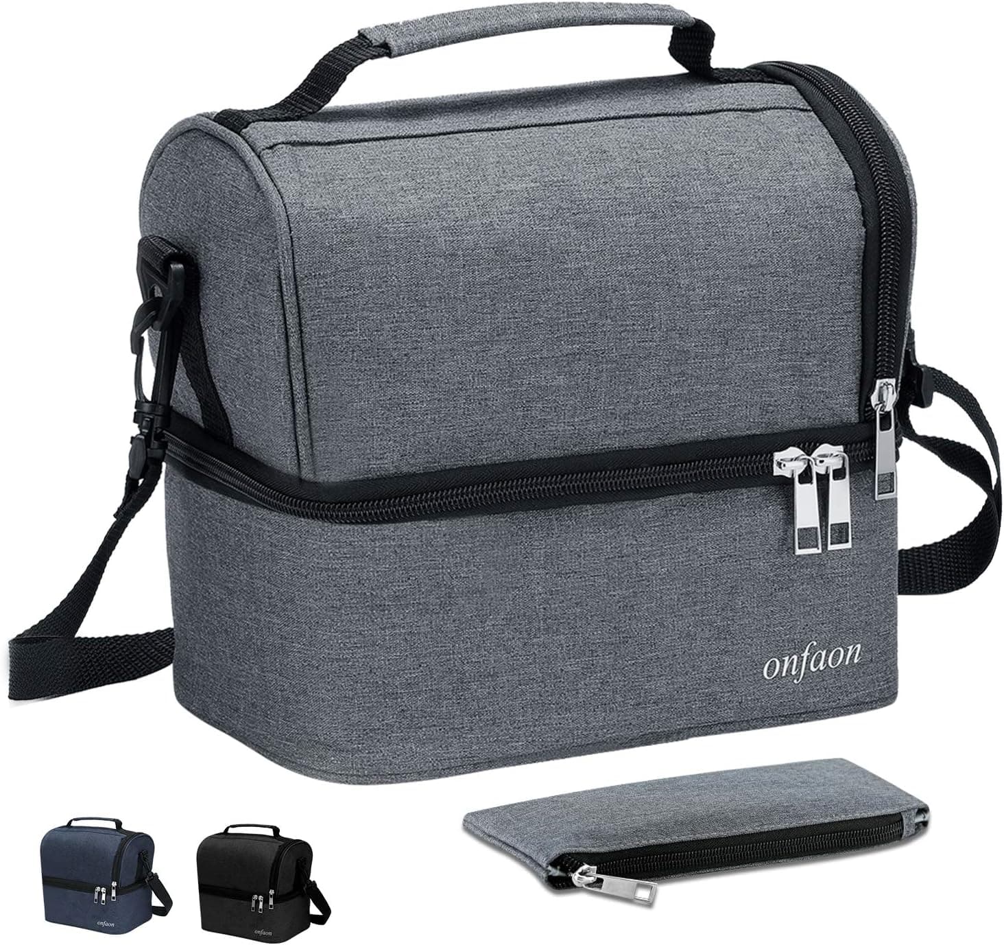 Lunch Box Insulated Lunch Bag for Women, Men, Boys & Girls-Reusable Lunchbox Cooler Tote Bag for Work, School, Picnic with Durable Adjustable Straps & Flatware Bag (Grey)