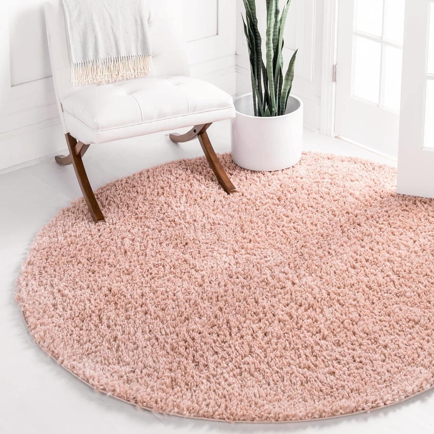 Unique Loom Davos Shag Collection Modern Luxuriously Soft & Cozy Shag Area Rug (5' 0 x 5' 0 Round, Dusty Rose)