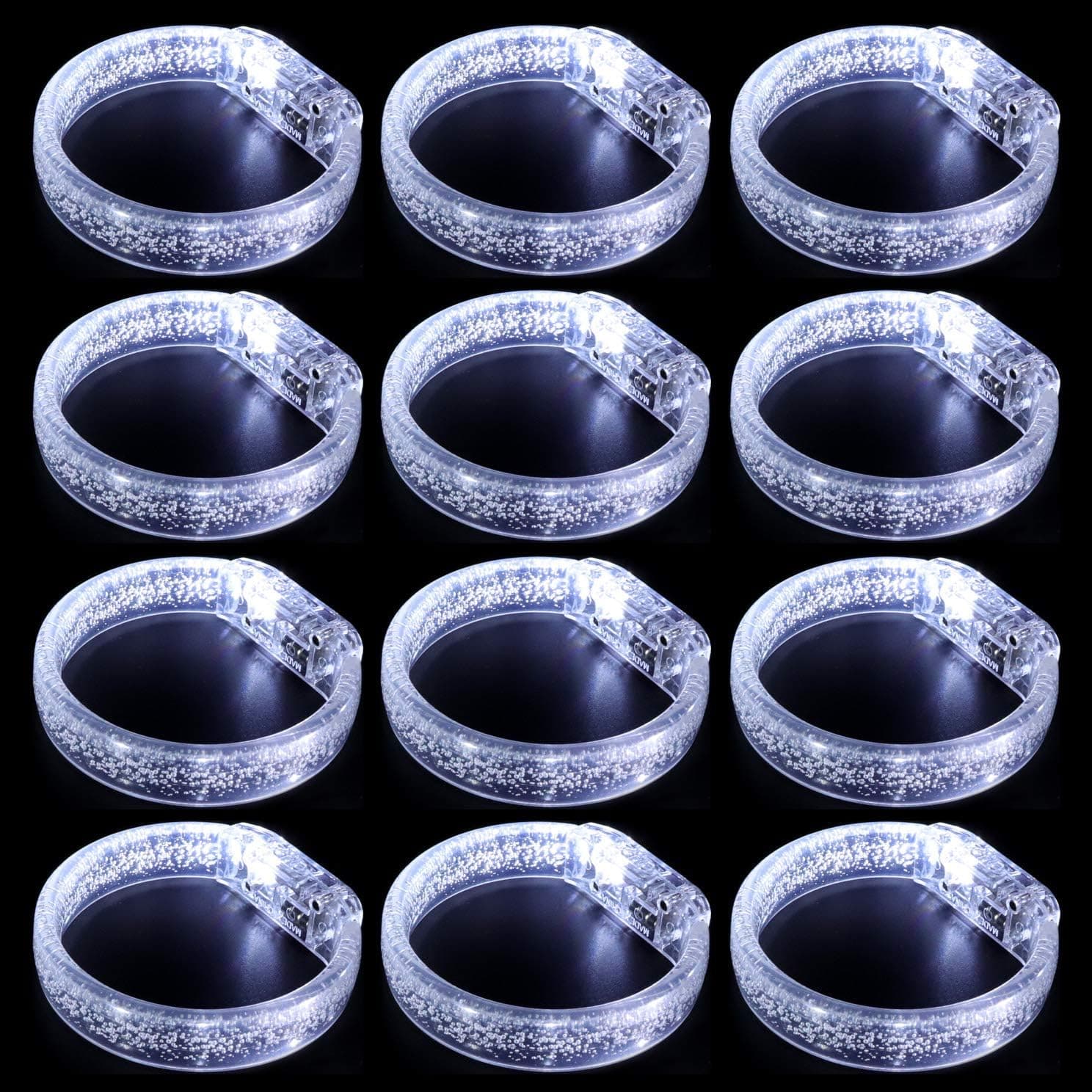 DAOKEY LED Light up Bracelets, White Glow Wristbands Party Favors Toys Supplies for Birthday, Halloween, Carnivals Parties, Clear Case 12 Pack