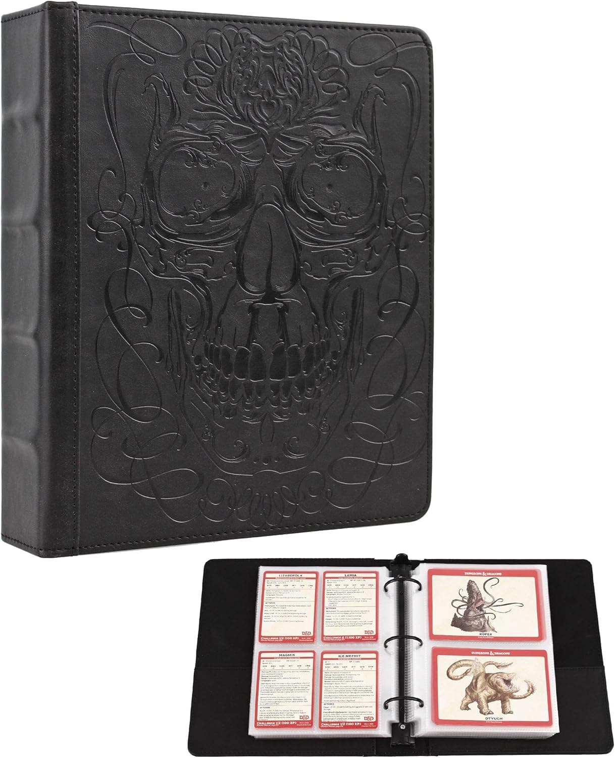 Forged Dice Co Curiosities Cache Monster Card & Spellcard Organizer Binder with Pages (Skull Edition) Spellbook Cards Holder for Spell & Monster Cards - Fits D&D MTG Magic Pokemon Yugioh Cards
