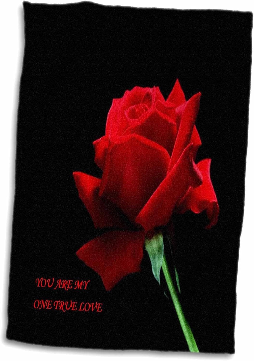 3D Rose You are My One True Love with A Single Red Rose On Black TWL_53321_1 Towel, 15" x 22"